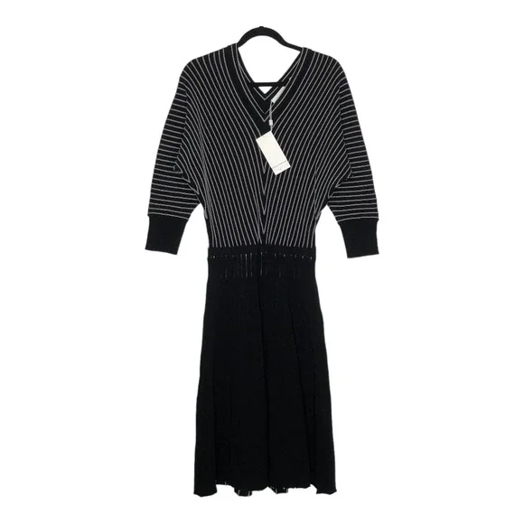 Hugo Boss Black Striped V Neck Sweater Knit  Knee Length Dress SZ XL NWT - Picture 6 of 11